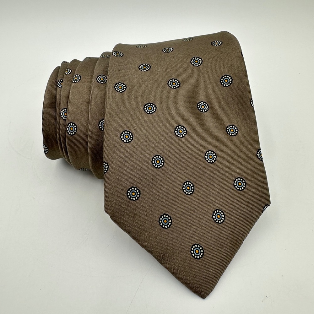 Silk Necktie Mens One Size Taupe Medallion Geometric USA Italian Fabric